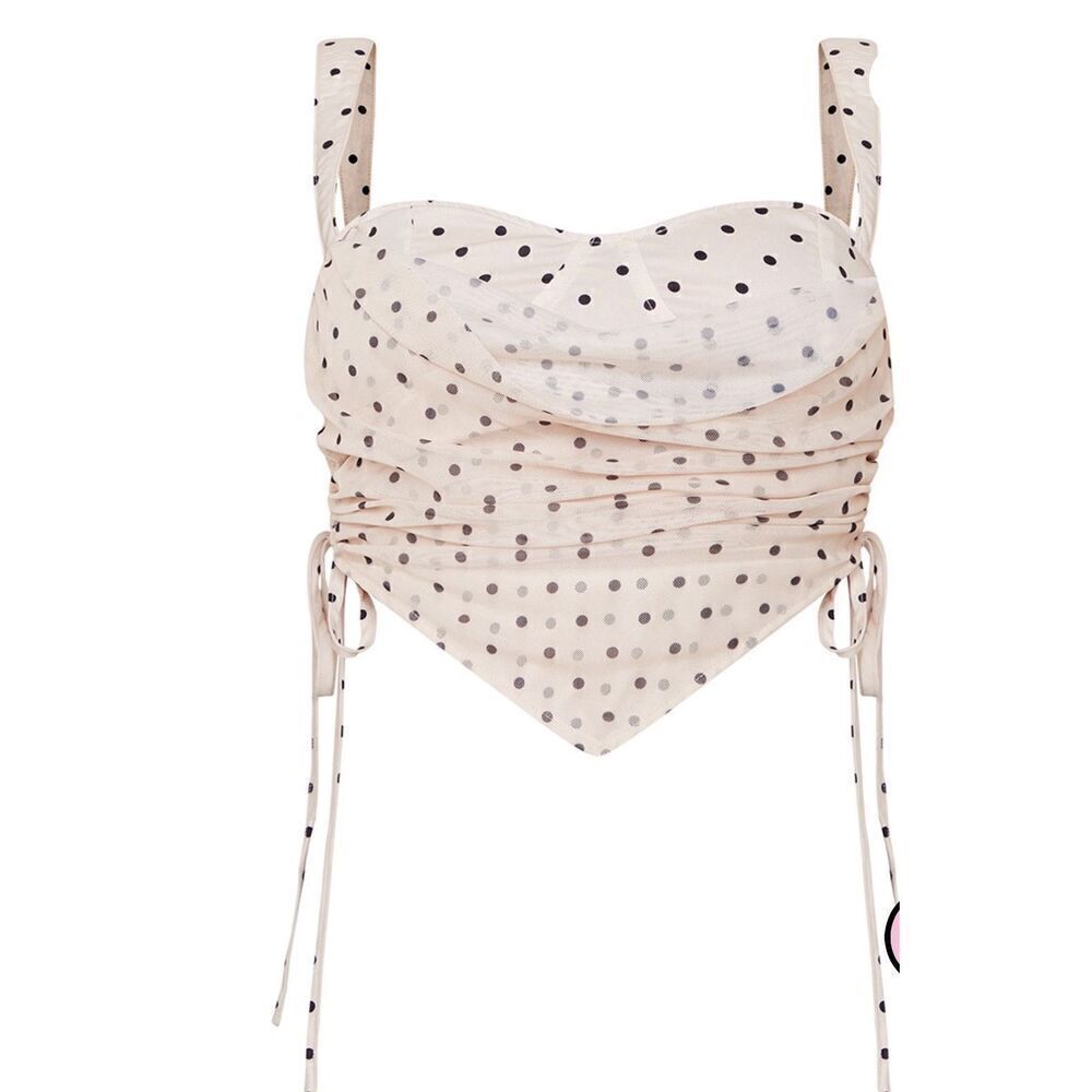 CREAM POLKA DOT RUCHED corset COWL CAMI zip tank top prettYLITTLEthing NWT 6 S